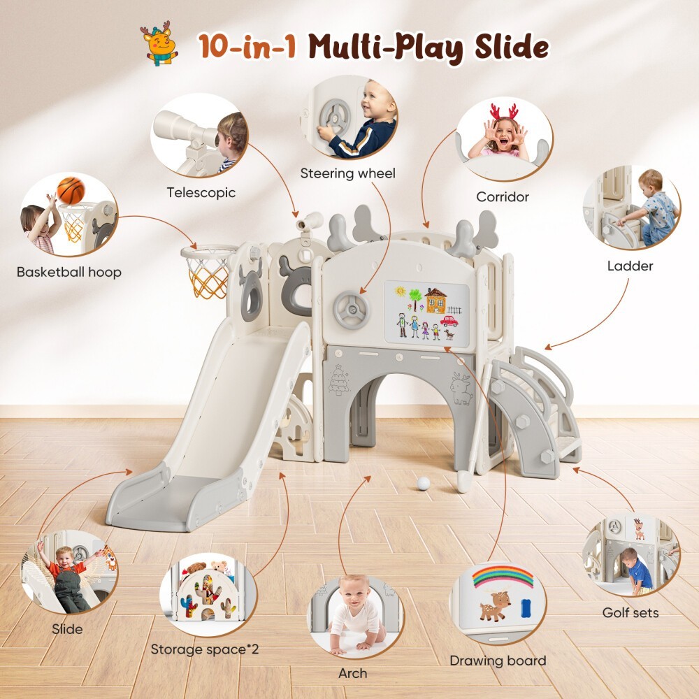 Kids Slide and Drawing Set,10in1 Toddler Slide Climber Indoor Outdoor Playground