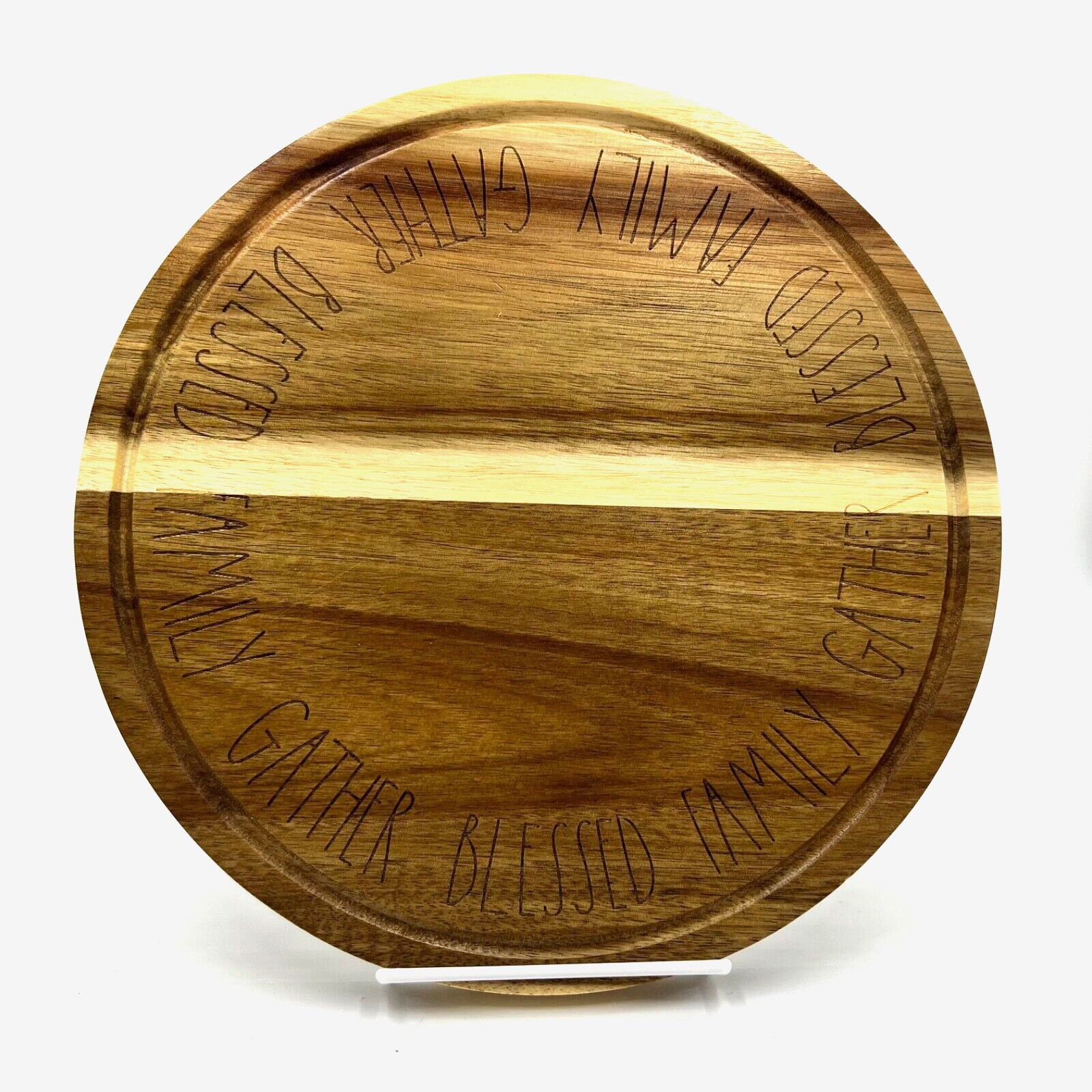 RAE DUNN Artisan 9.75 Round Wooden Cheese Board Family Gather Blessed #8