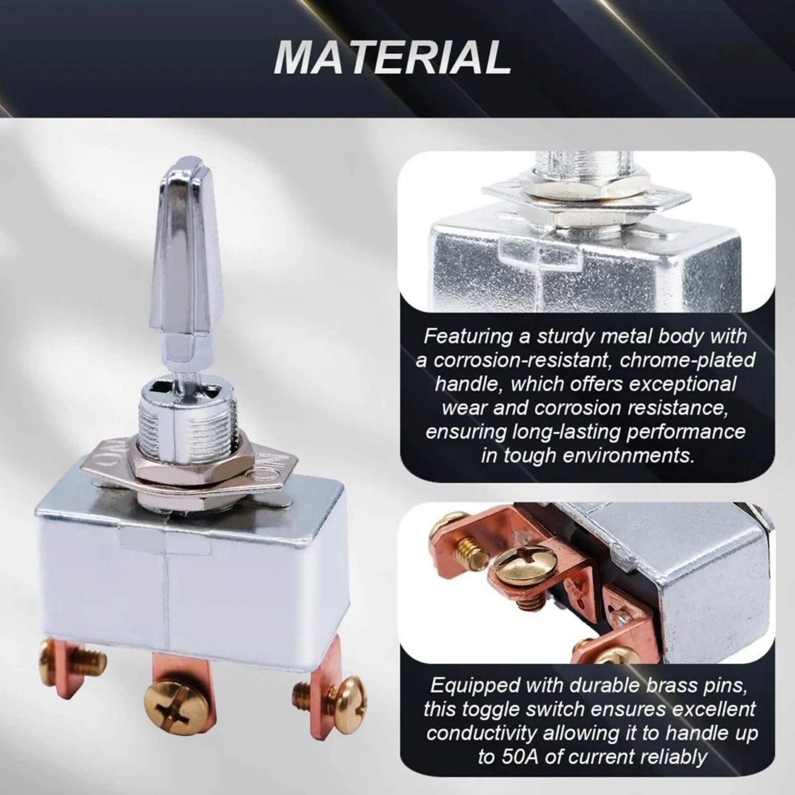 Heavy Duty 50A 12V Toggle Switch 3 Position SPDT with Wires for Quick Setup
