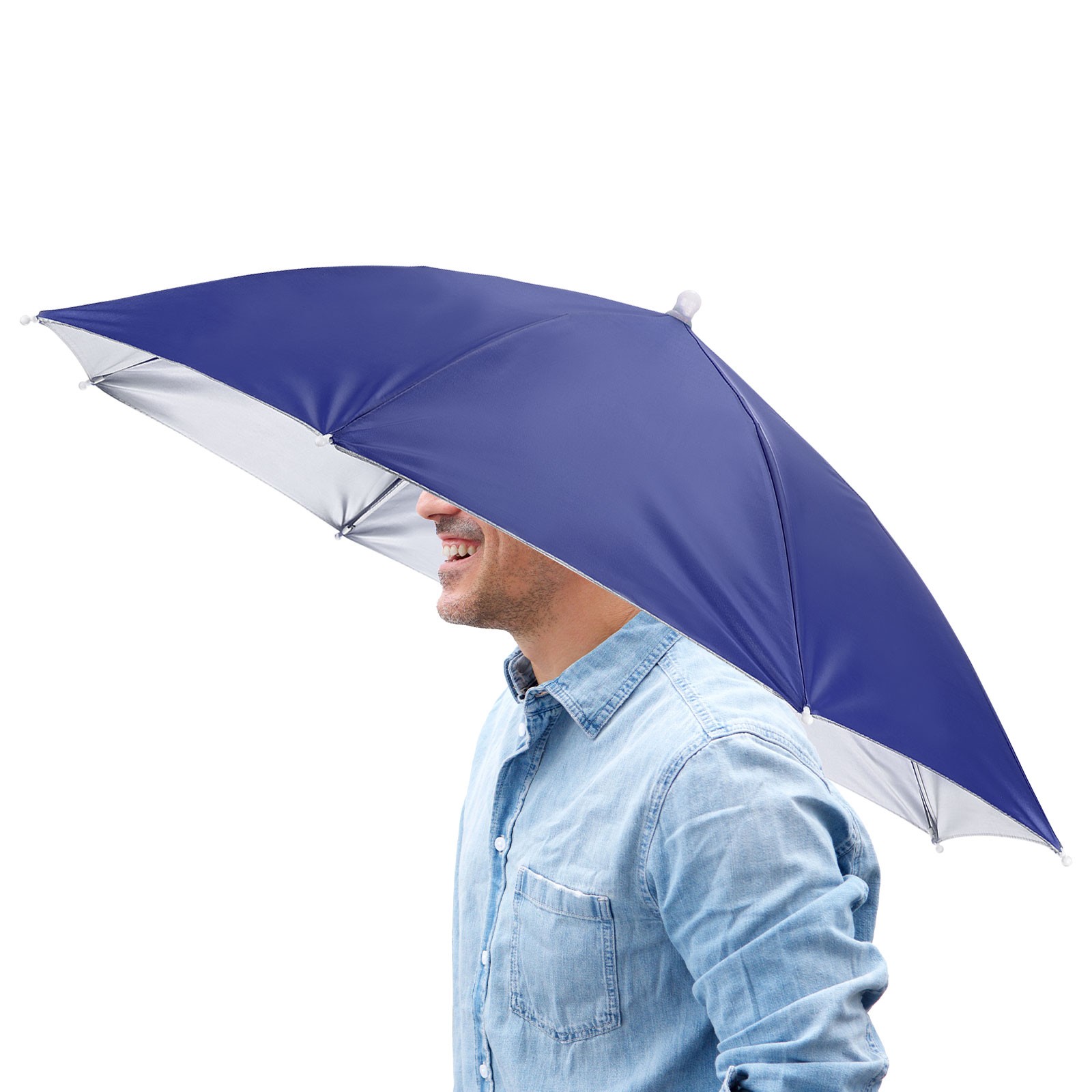 1pc 26\" Handless Outdoor Umbrella Hat [Navy Blue]