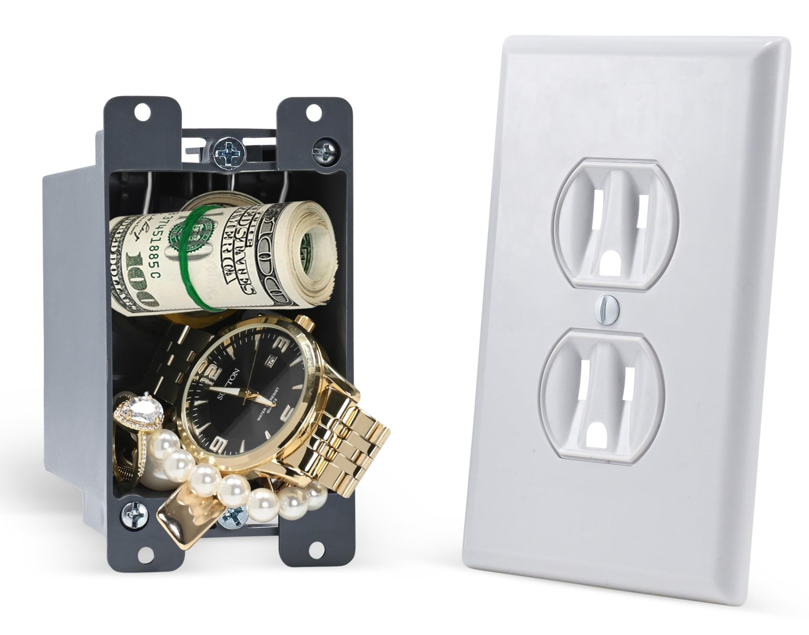 Electrical Outlet Hidden Wall Safe (Simple Install, Magnetically Attaches For...