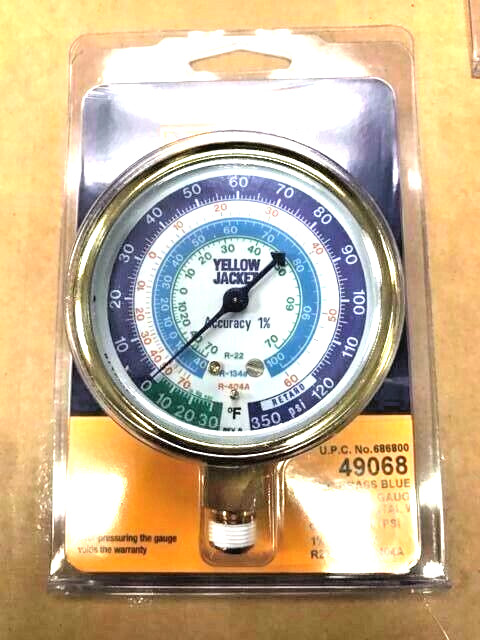 Gauge Refrigeration 2.5" BRASS R22, R134a & R404a, -30 VAC to 0 & 0 to 350 PSI