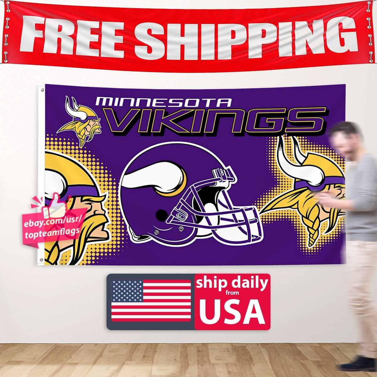 Minnesota Vikings 3X5 Flag Man Cave Banner Football New US Seller FREE Shipping