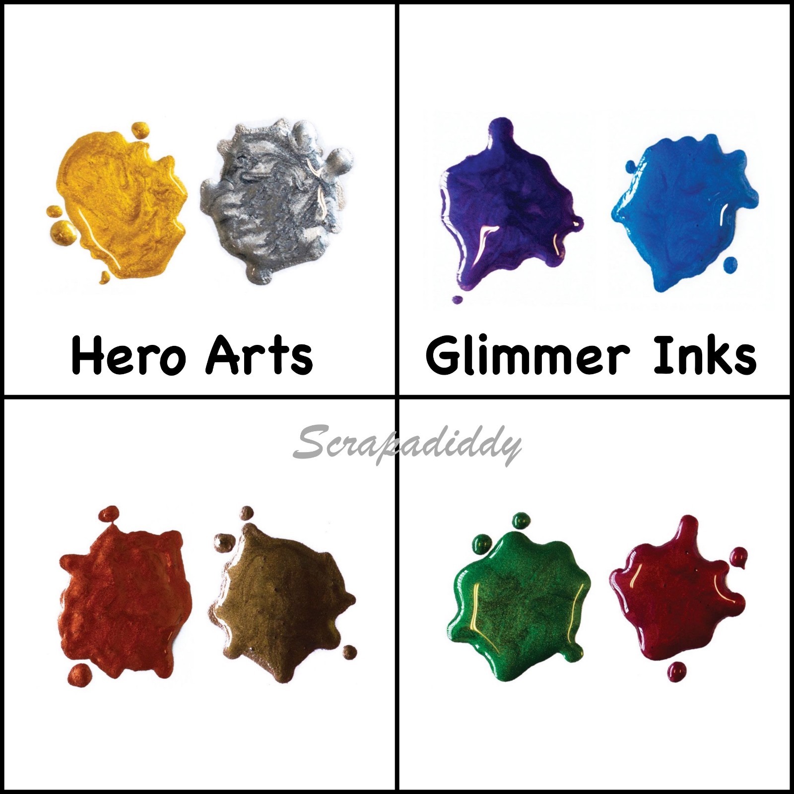NEW Hero Arts GLIMMER METALLIC INKS (ALL 4 packs- 8 Colors) 2018 Winter Catalog