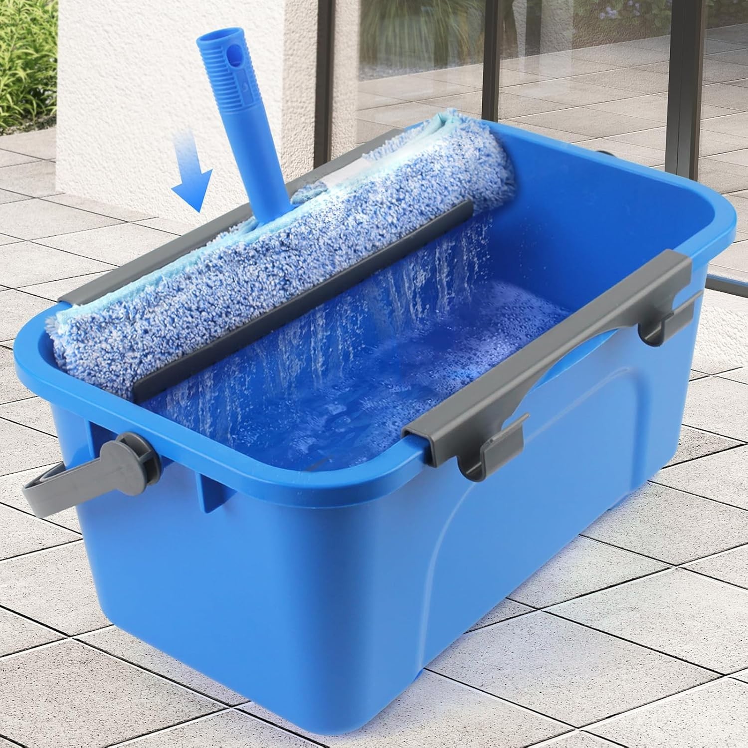 Complete 3 Gallon Window Cleaning Kit - 14" Squeegee, 15" Scrubber & Long Handle