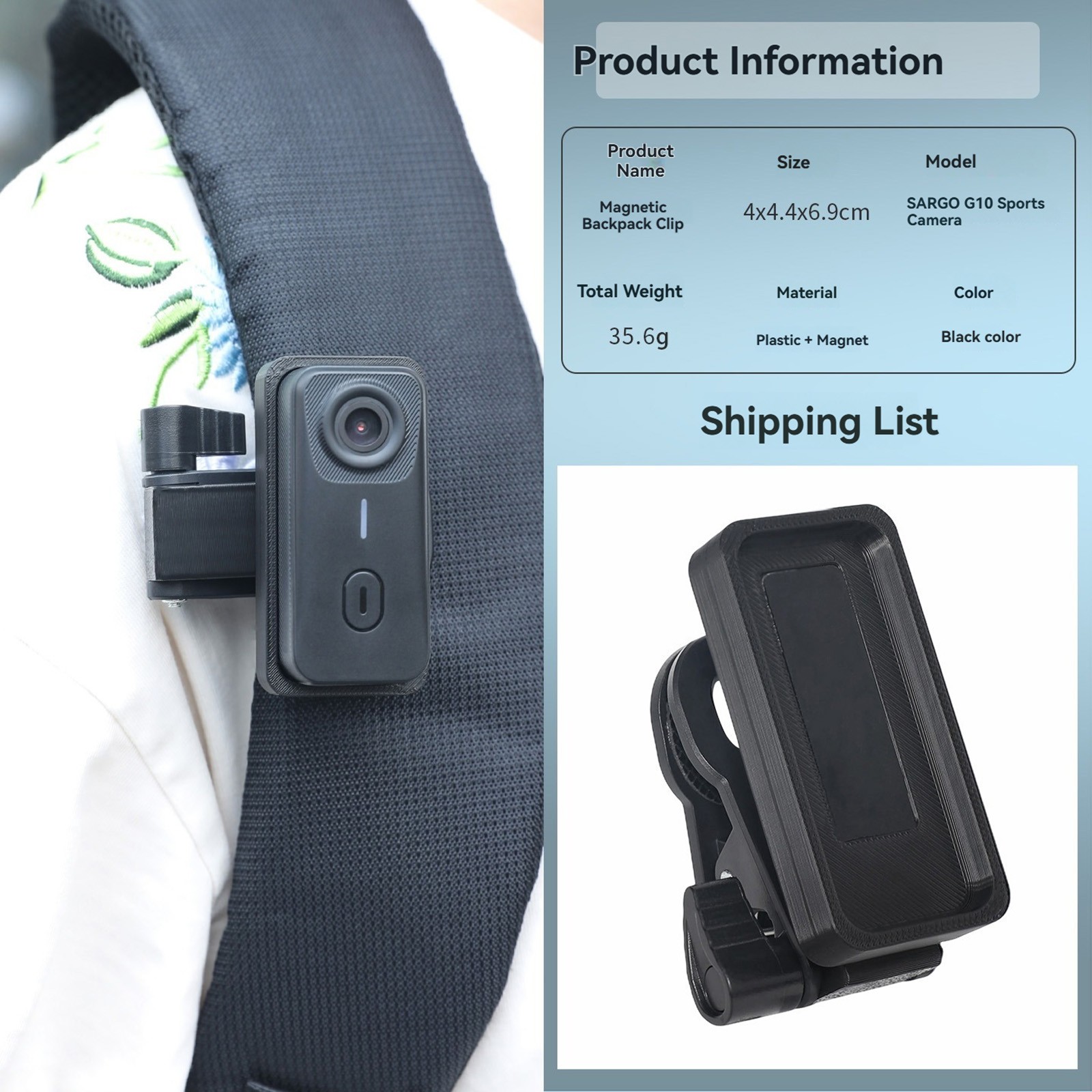 Thumb Camera Magnetic Backpack Clip Collar Clip Shooting for SARGO G10