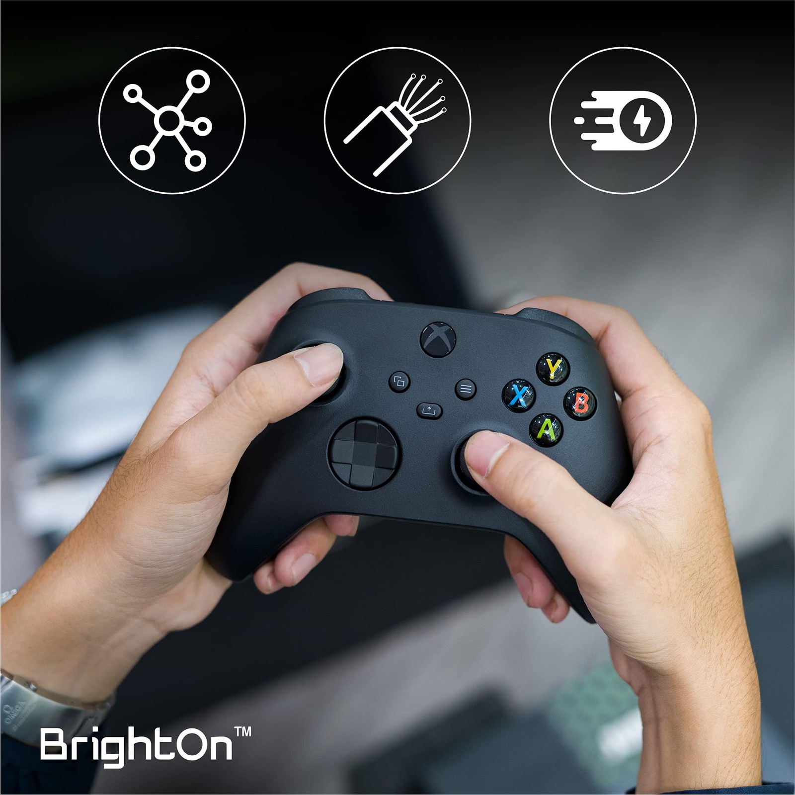BrightOn Optimized Cable Package Compatible with Xbox 2 meters, Gold,Black