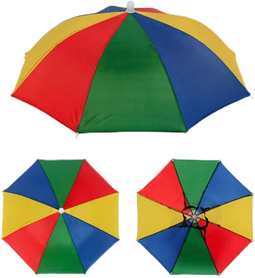 Rainbow Umbrella Hat 2 Pack Foldable Waterproof 19.68" Sun Rain Beach Fishing