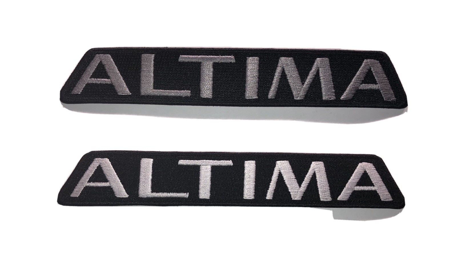 Set Of 2 Nissan Altima Embroidered Patches 1”x 6” Gray On Black
