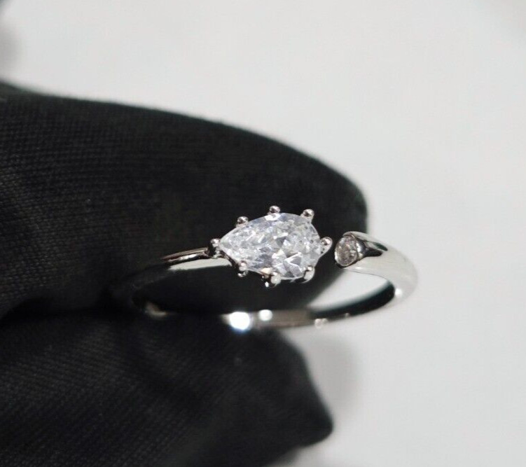 Women's Solitaire Adjustable Band Toe Ring Pear Cubic Zirconia Small 925 Silver