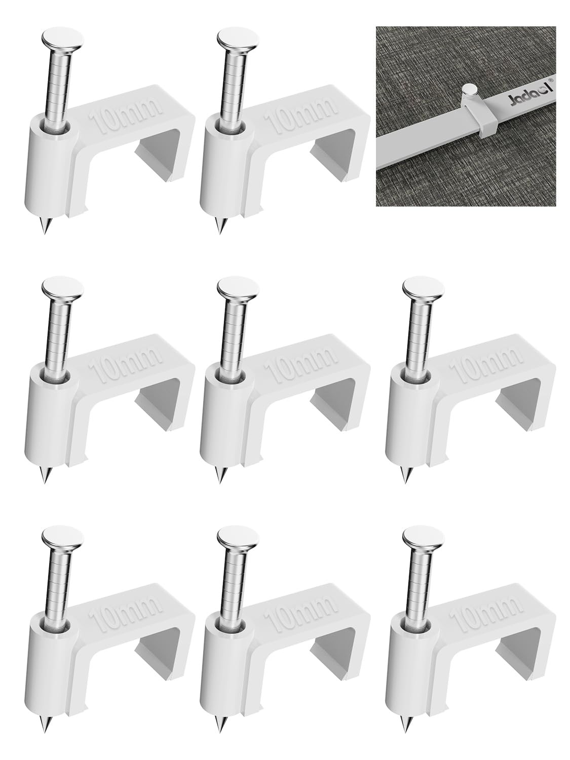 Jadaol 100Pcs 10mm Cable Clips with Nails, Flat Ethernet Cable Wall Clips, LA...