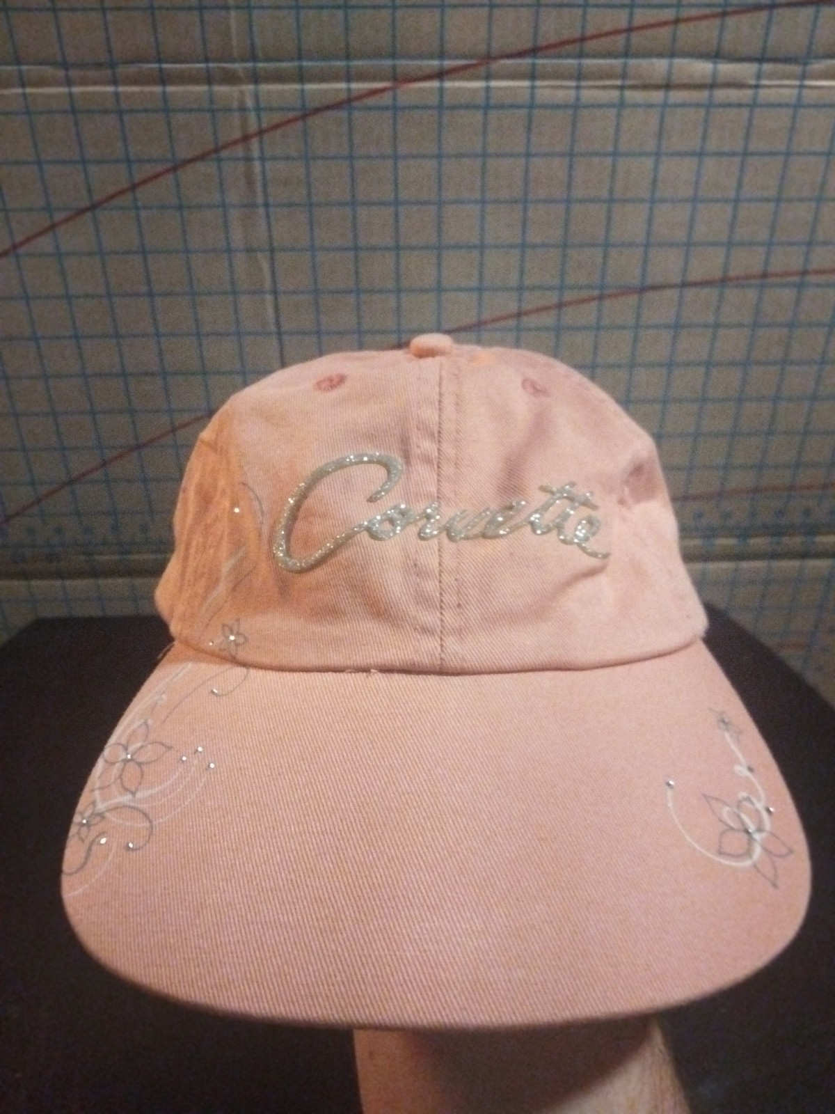 Women's Embroidered Hat with Metallic Corvette Script Pink