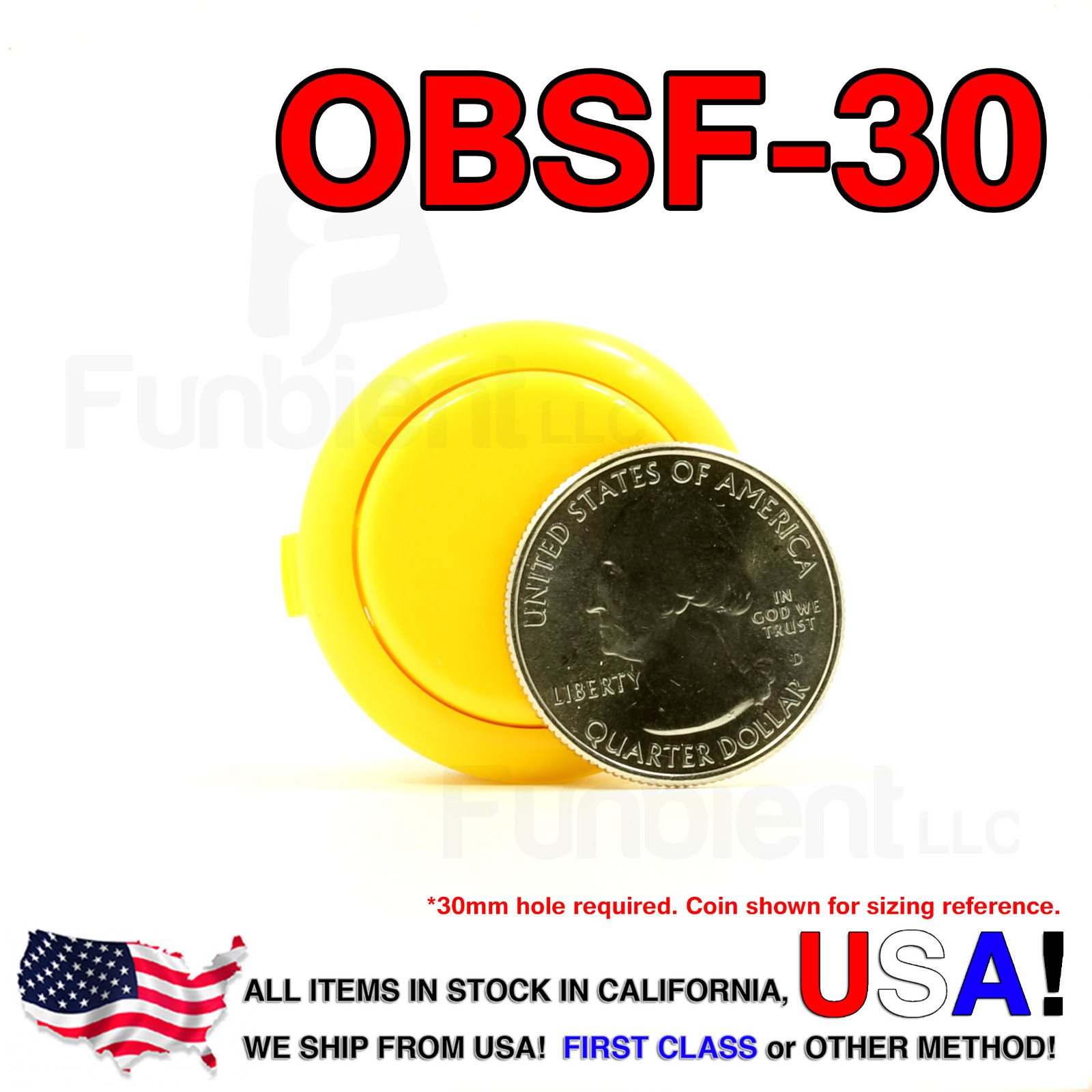Sanwa Denshi Original OBSF-30 Yellow Push Button JAMMA guitar killswitch 30mm 