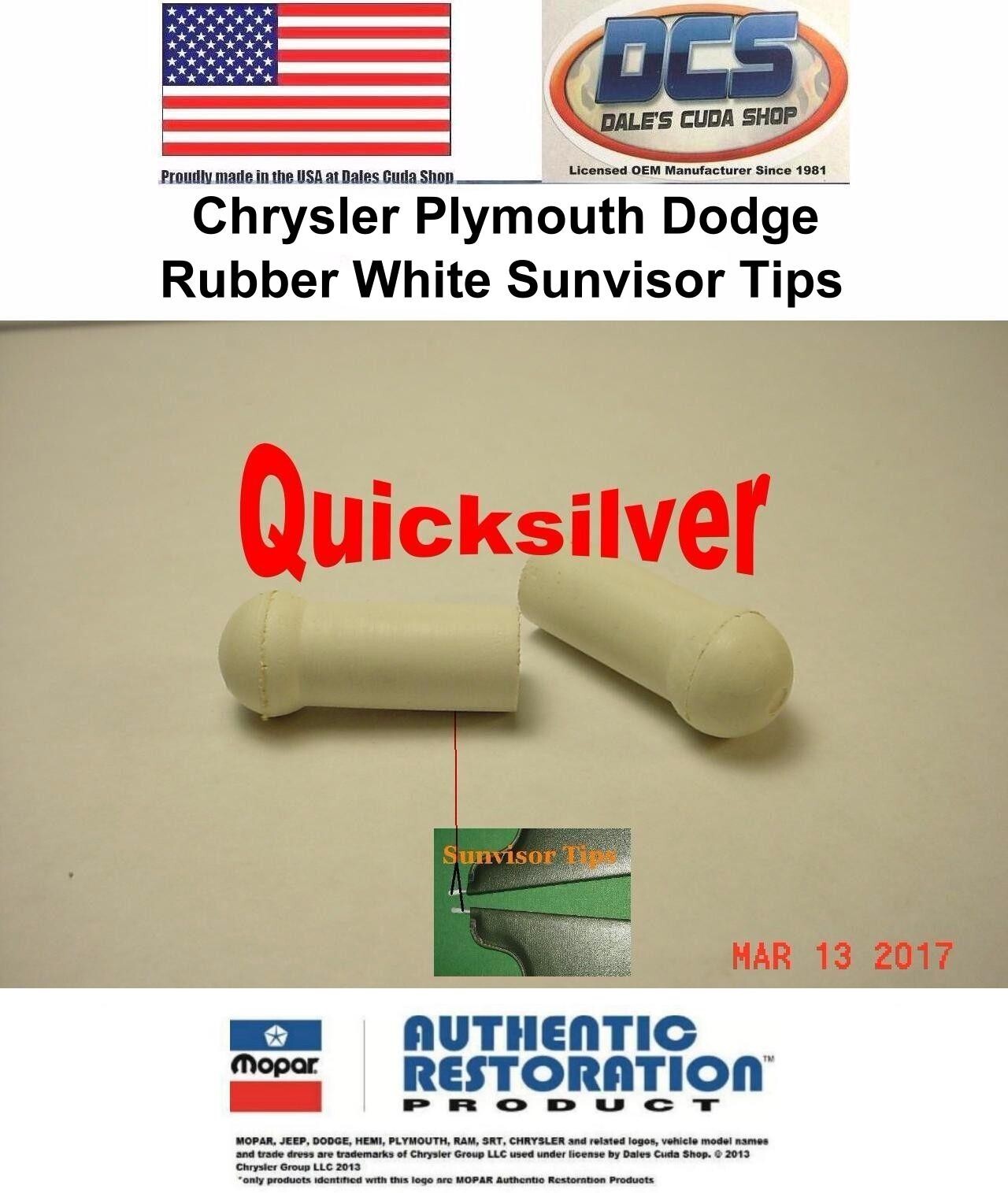 Dodge Chrysler & Plymouth Sunvisor White Rubber Tips NEW MoPar USA