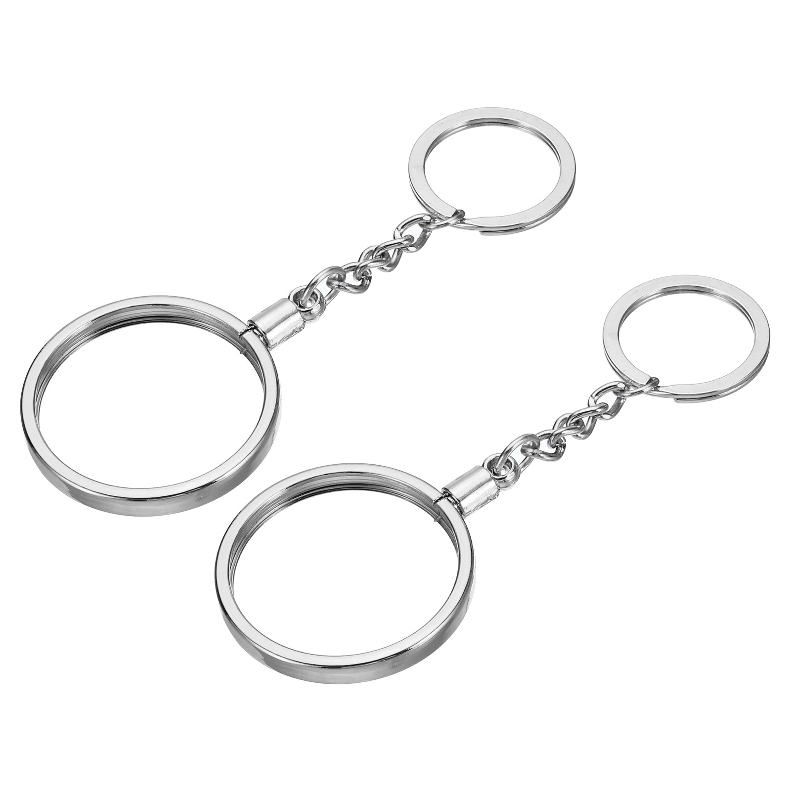 40mm Metal Coin Holder Keychain, 2Pcs Coin Case with Key Ring, Silver