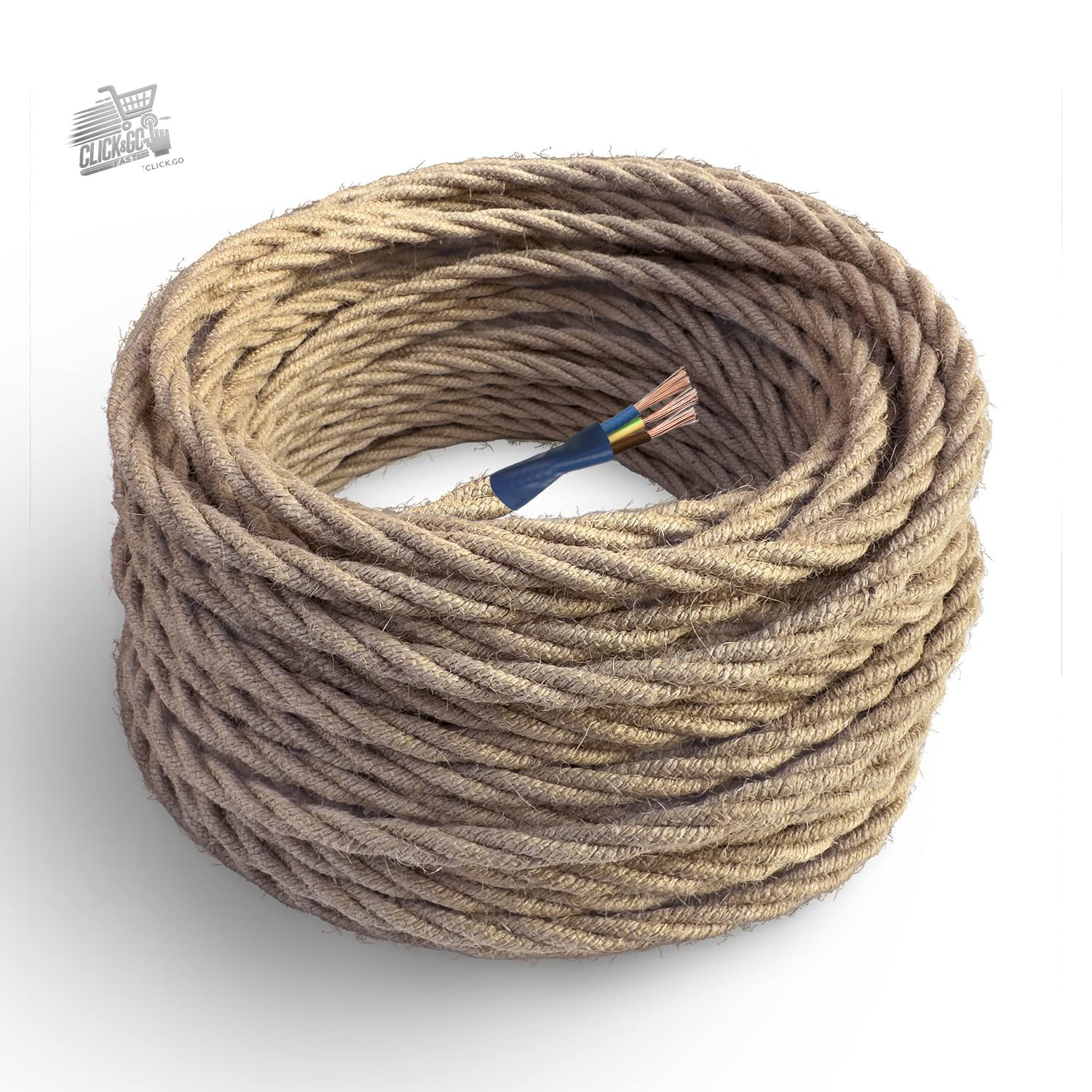 - Electric textile cable color JUTE, braided, jute, 5 meters, with terrifying