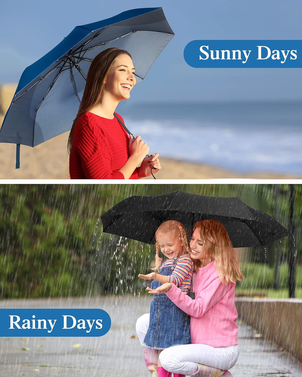 4Pc Windproof Travel Umbrellas | Folding Auto Open/Close Compact Rain Gear