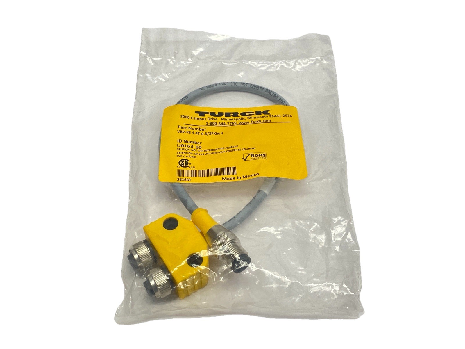Turck VB2-RS 4.4T-0.3/2FKM 4 Daisy Chain 2-Branch M12 4-Pin U0163-10