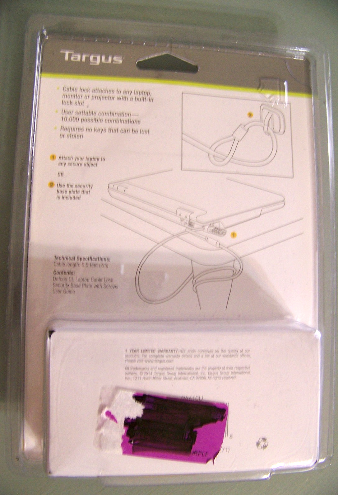 LAPTOP COMBINATION CABLE LOCK TARGUS DEFCON CL - NEW