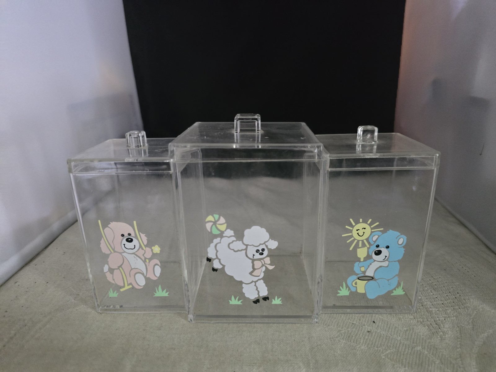 Vintage Dog,Sheep & Bear Acrylic Bathroom Storage Organizer With Lids