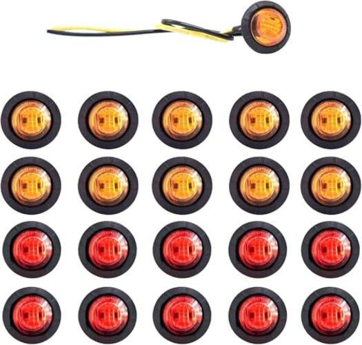 20pcs 3/4 Inch LED Marker Lights - 3rd Gen Round Mini Amber/Red Clearance
