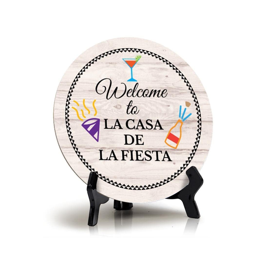 Welcome to La Casa de La Fiesta Wood Color, Entrance Decor Table Sign (5"x5")