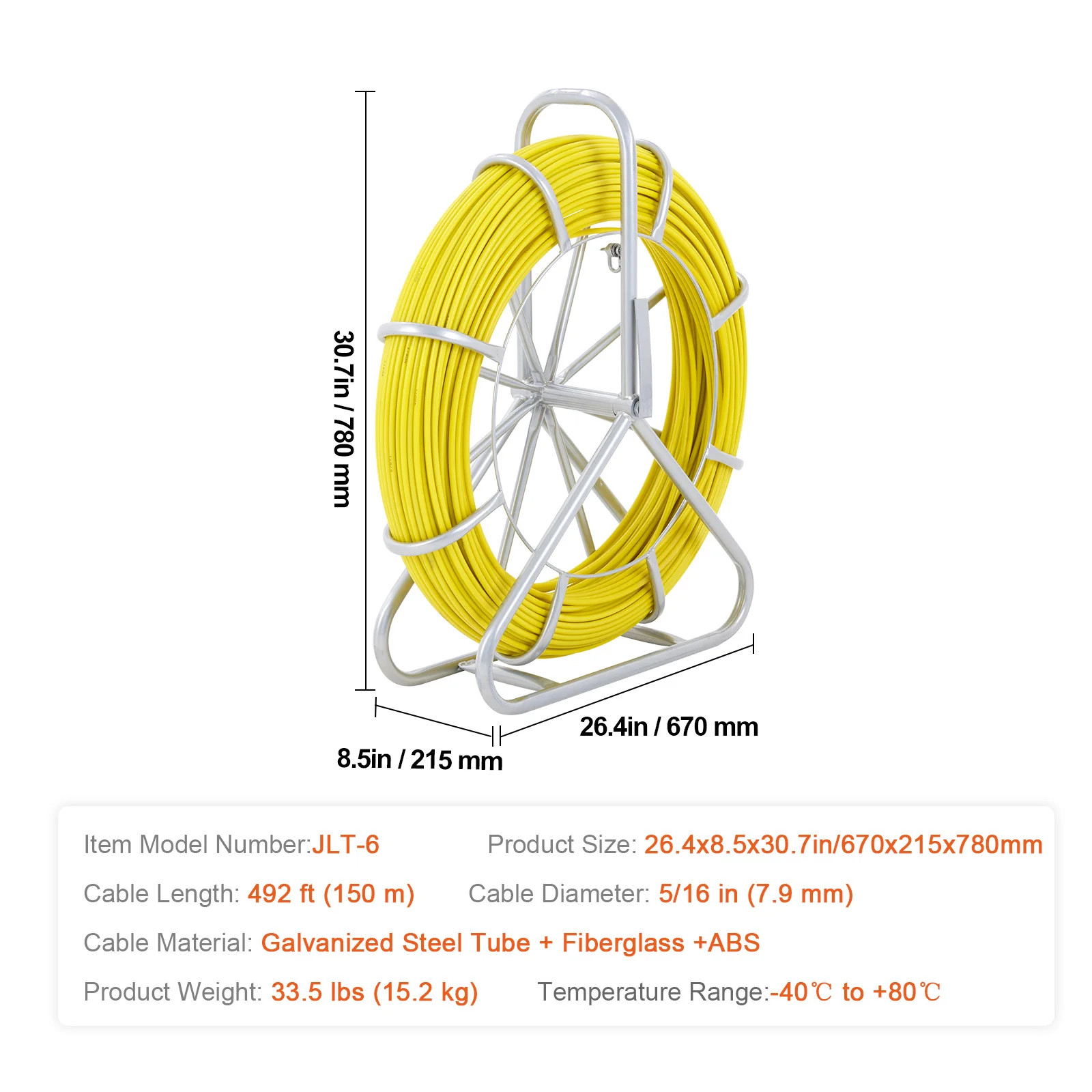 SucceBuy Fish Tape Fiberglass 425/492/600/656 ft Duct Rodder Fishtape Wire