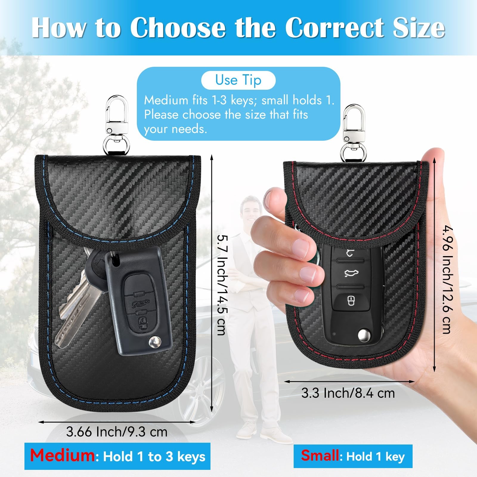 Hoiny 2 Pack Faraday Key Fob Protector, Premium Car RFID Small, Red+Blue