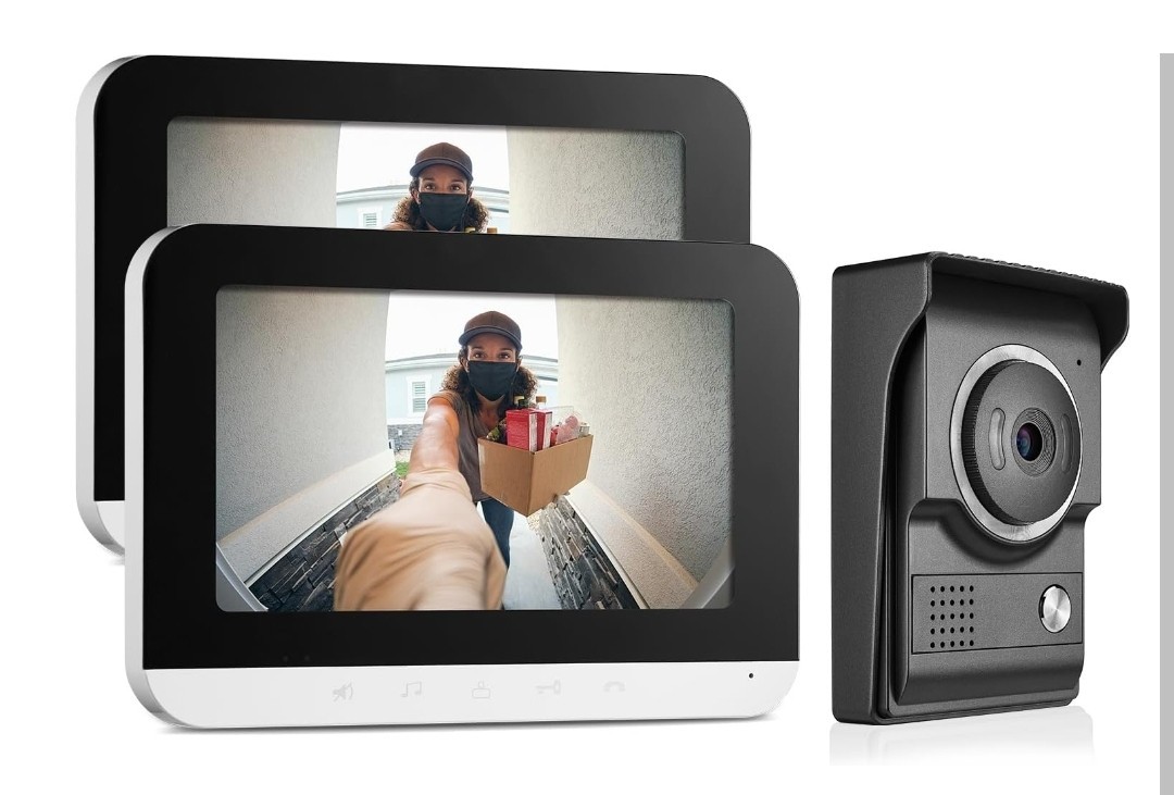 Video Intercom System, 7 Inch doorbell with Camera and Monitor, Video doorbel...