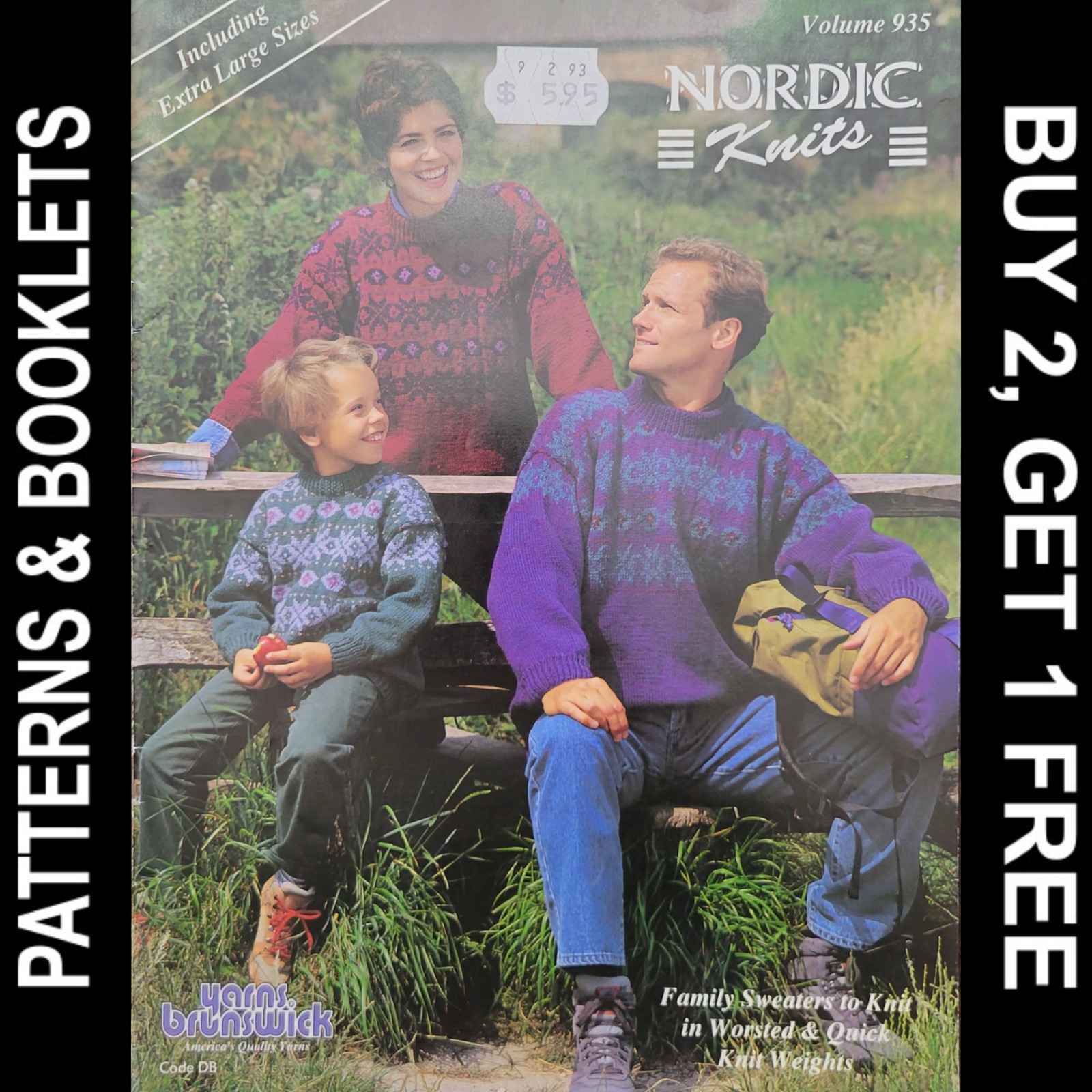 Vintage Brunswick #935 "Nordic Knits" Family Sweaters to Knit up to XL ©1993