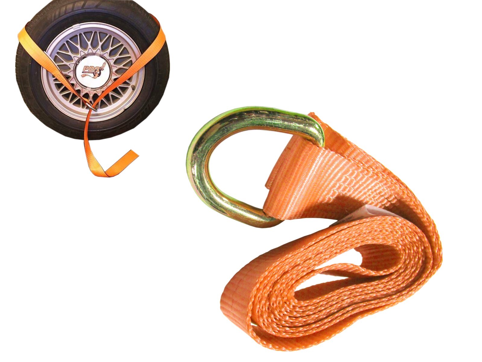 8 ft Orange Lasso Tie Down Strap with D Ring for Tire Wheel Cinch (4 Pack)