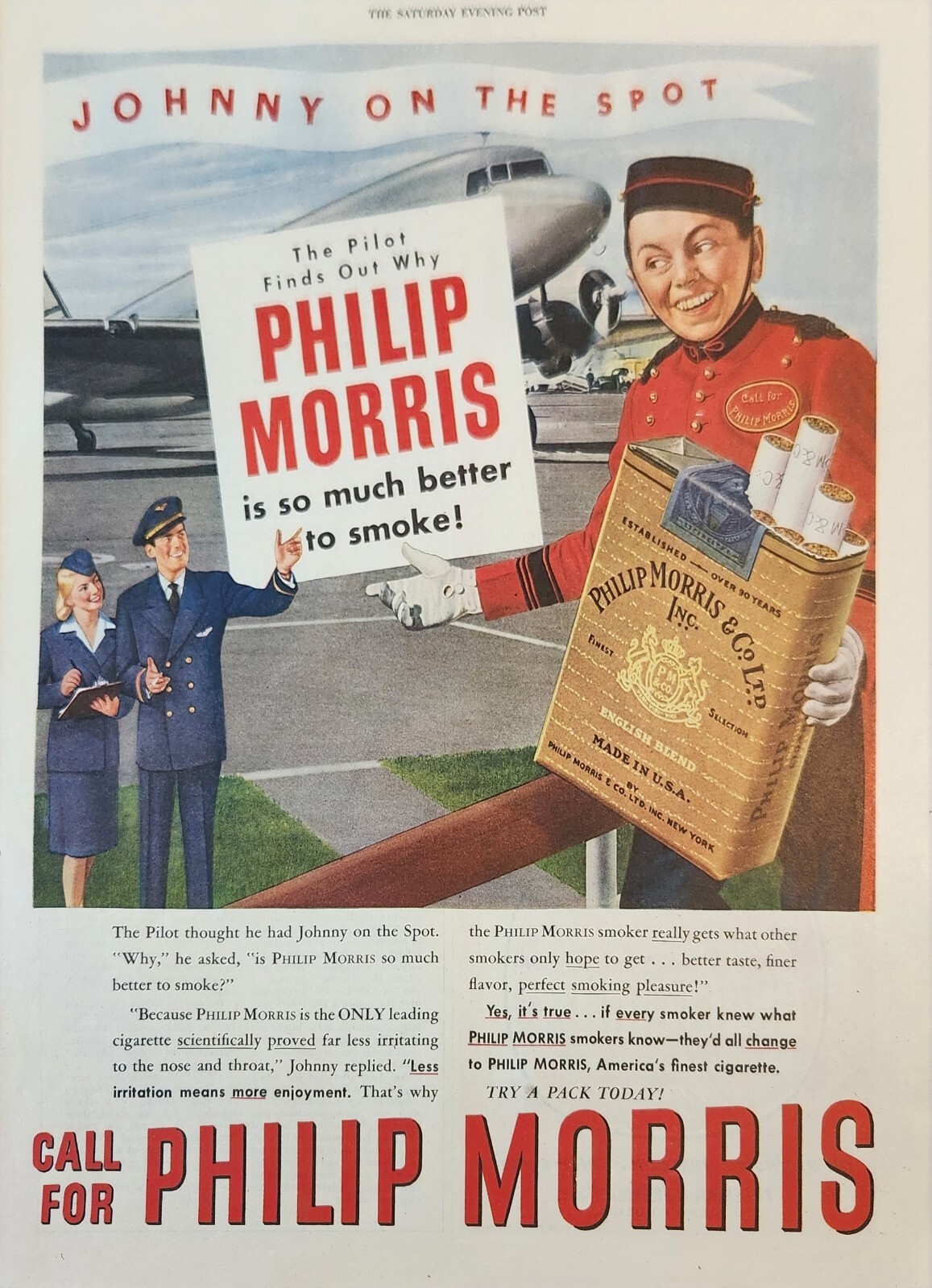 1947 Philip Morris cigarettes Vintage Ad The pilot finds out why