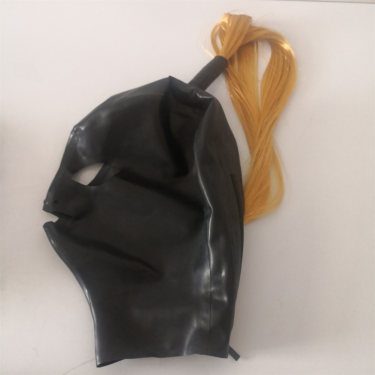 Handmade Latex Hood Mask Black with Hair Back Zip Hallowen Cosplay Costume