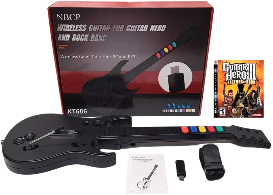 NEW PS3 Guitar Hero III 3 & Rock Band Wireless Controller + Game Bundle Set Kit