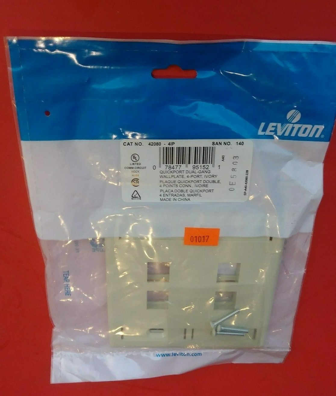 Leviton Ivory Quickport 4-Port ID Window Flush Wallplate 2-Gang Cover 42080-4IP0
