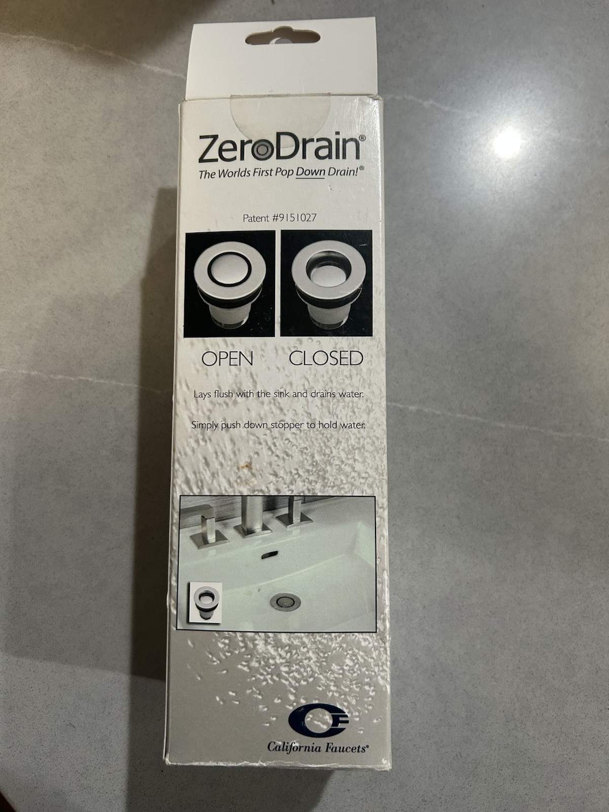 California faucet Zero Drain Polished Chrome