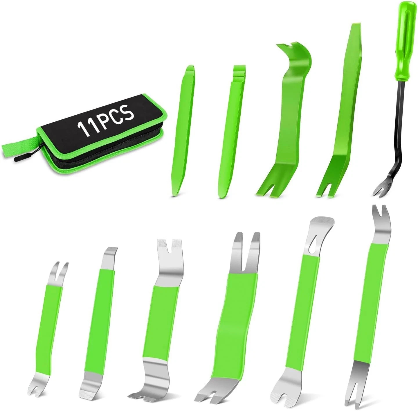 GOOACC 11 PCS Trim Removal Tool Kit, Metal Pry Tool Auto Fastener Remover Pry Ba