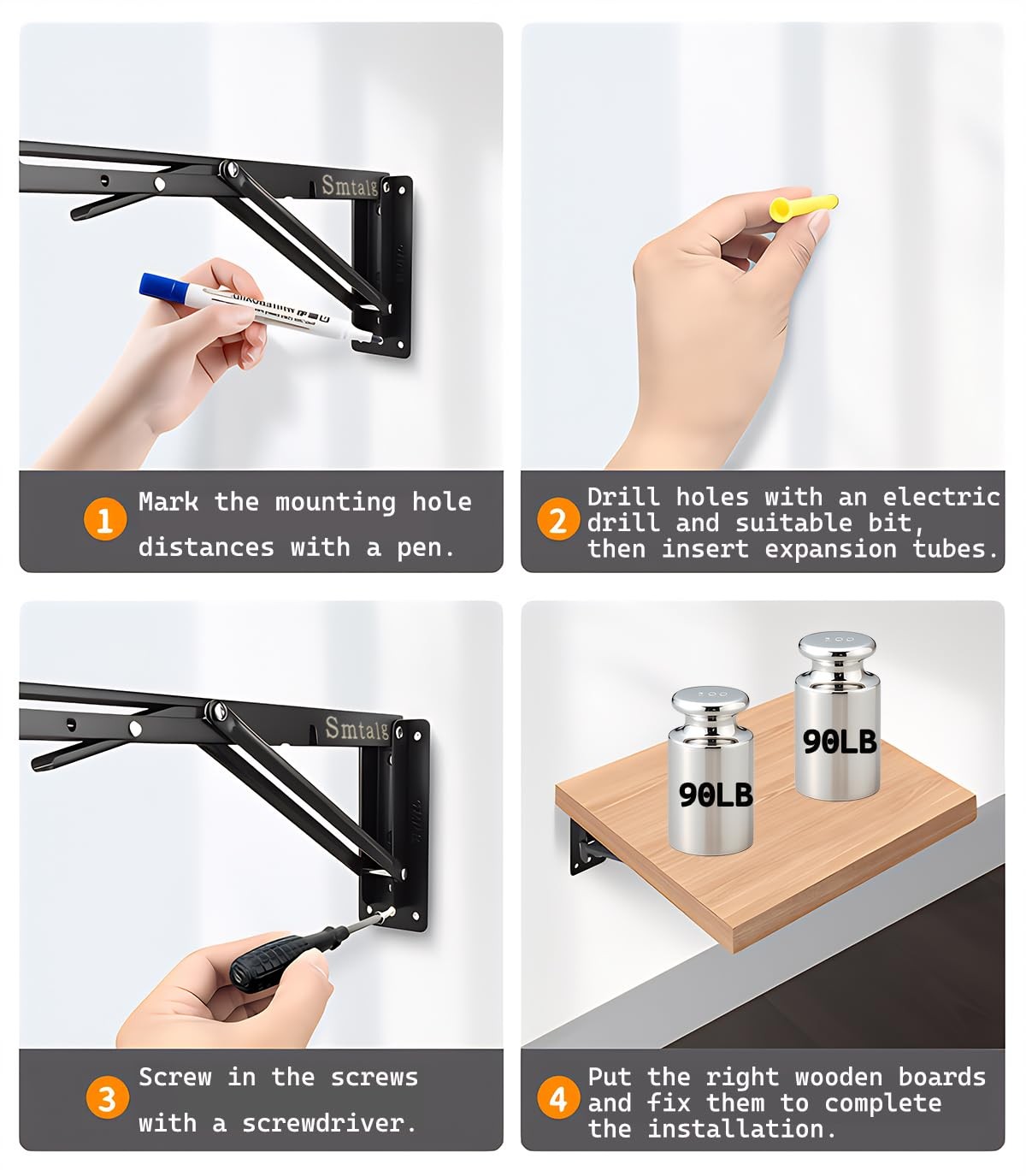 Folding Shelf Brackets，Detachable Folding Bracket，2 Pack Heavy Duty Wall Moun...