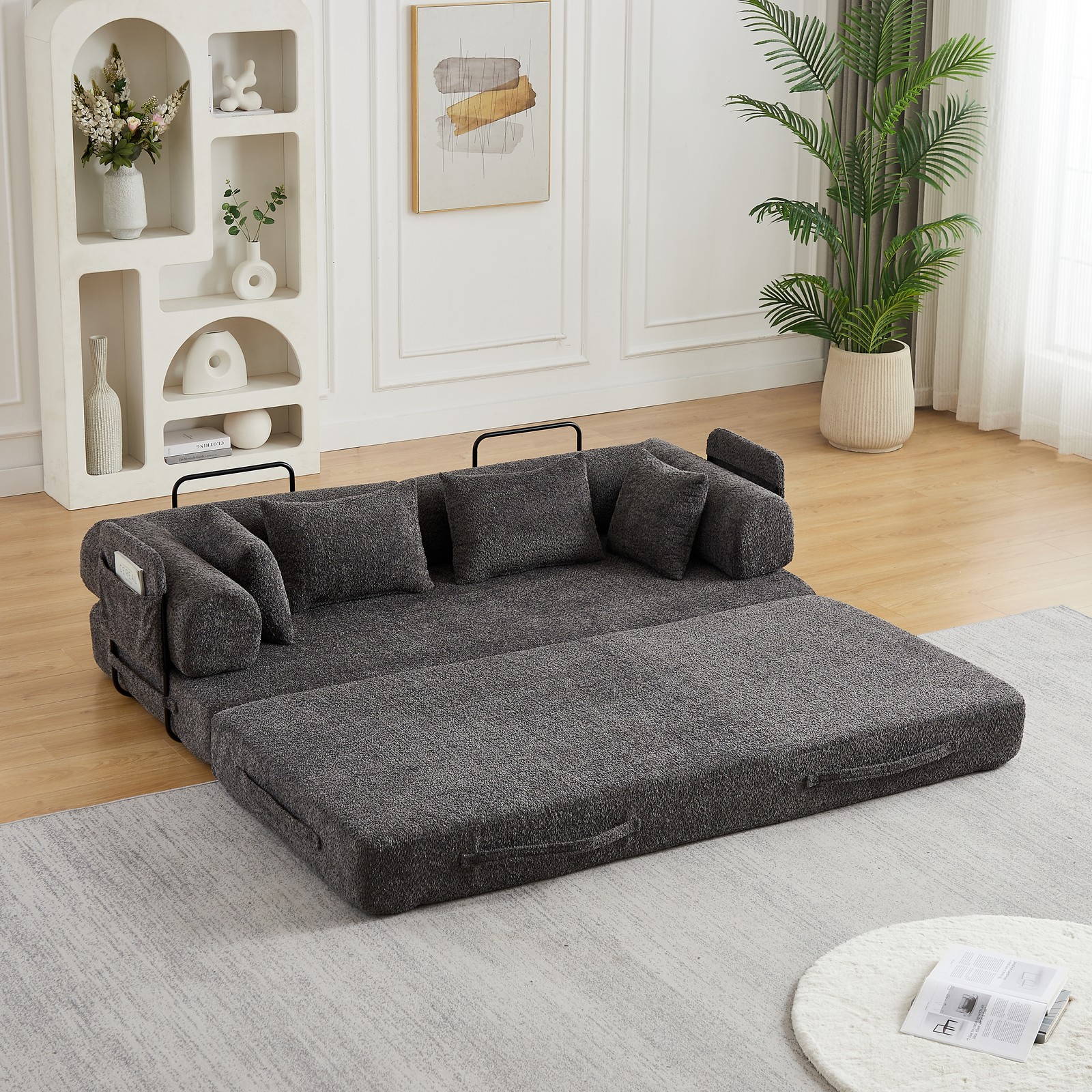 78.7" Convertible Sleeper Sofa Bed w/Cylindrical Pillow, Folding Sofa Bed Grey