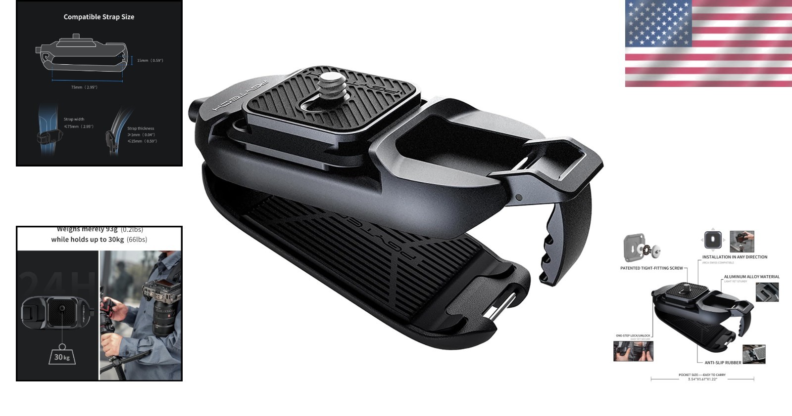 Adjustable DSLR Action Camera Clip | Aluminum Backpack Mount