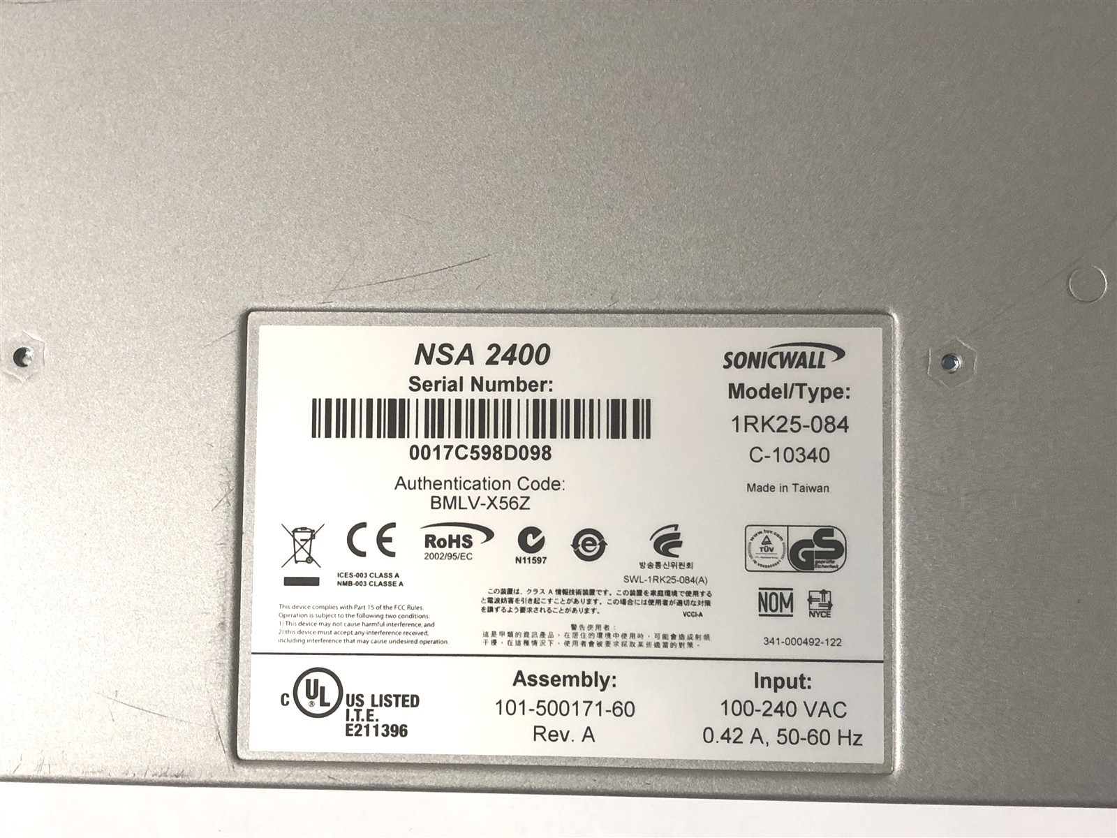 SonicWall NSA 2400 Net Work Security Appliance