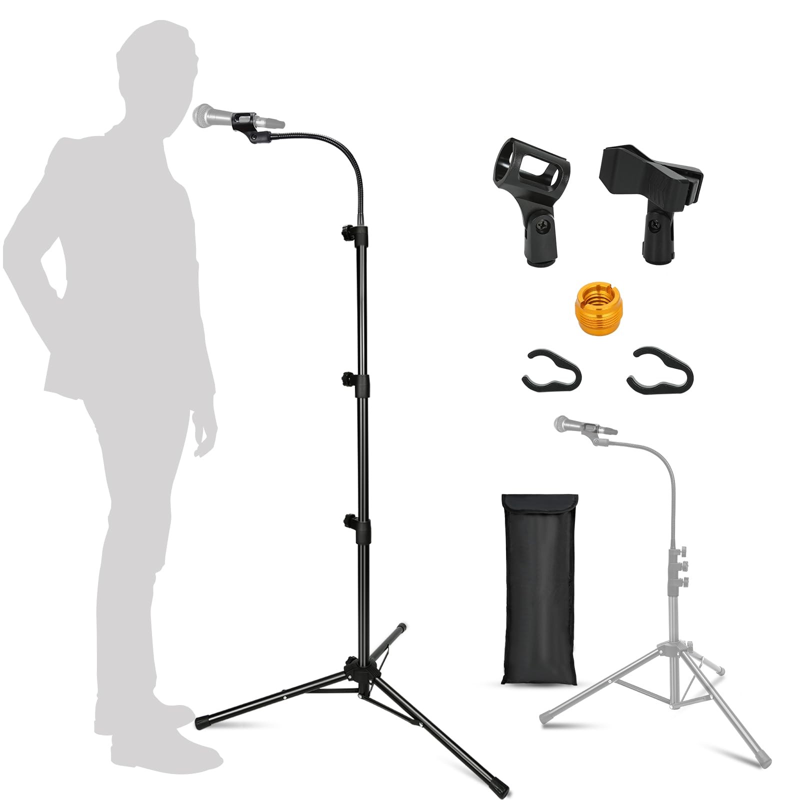 Mic Stand, Boom Microphone Stands Tripod Gooseneck 170.2 cm, Black