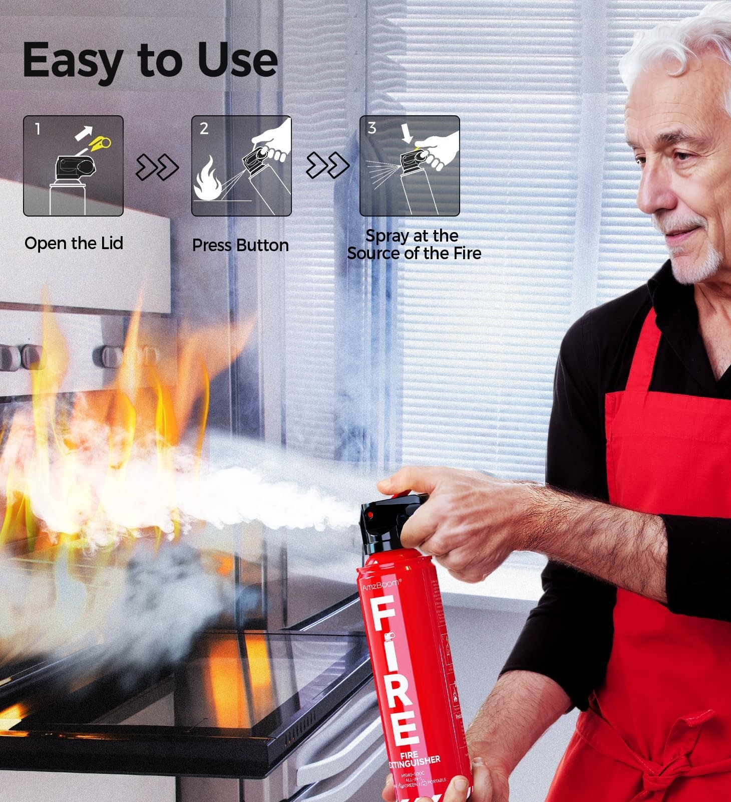 Water-Based Fire Extinguishers 3 Pack - Portable Multi-Purpose Safety Spray for