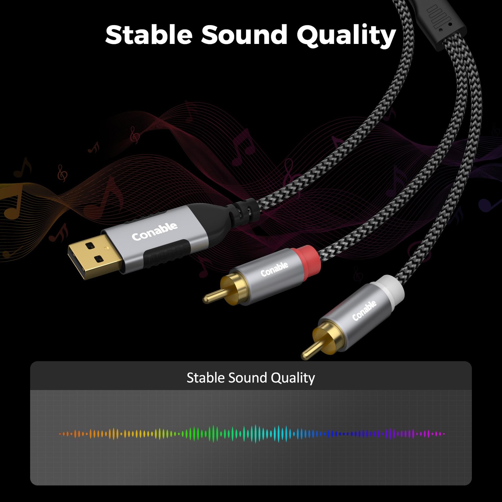 USB to RCA Audio Cable 6 FT, USB-A 2RCA Jack Plug Adapter, 6FT, Grey