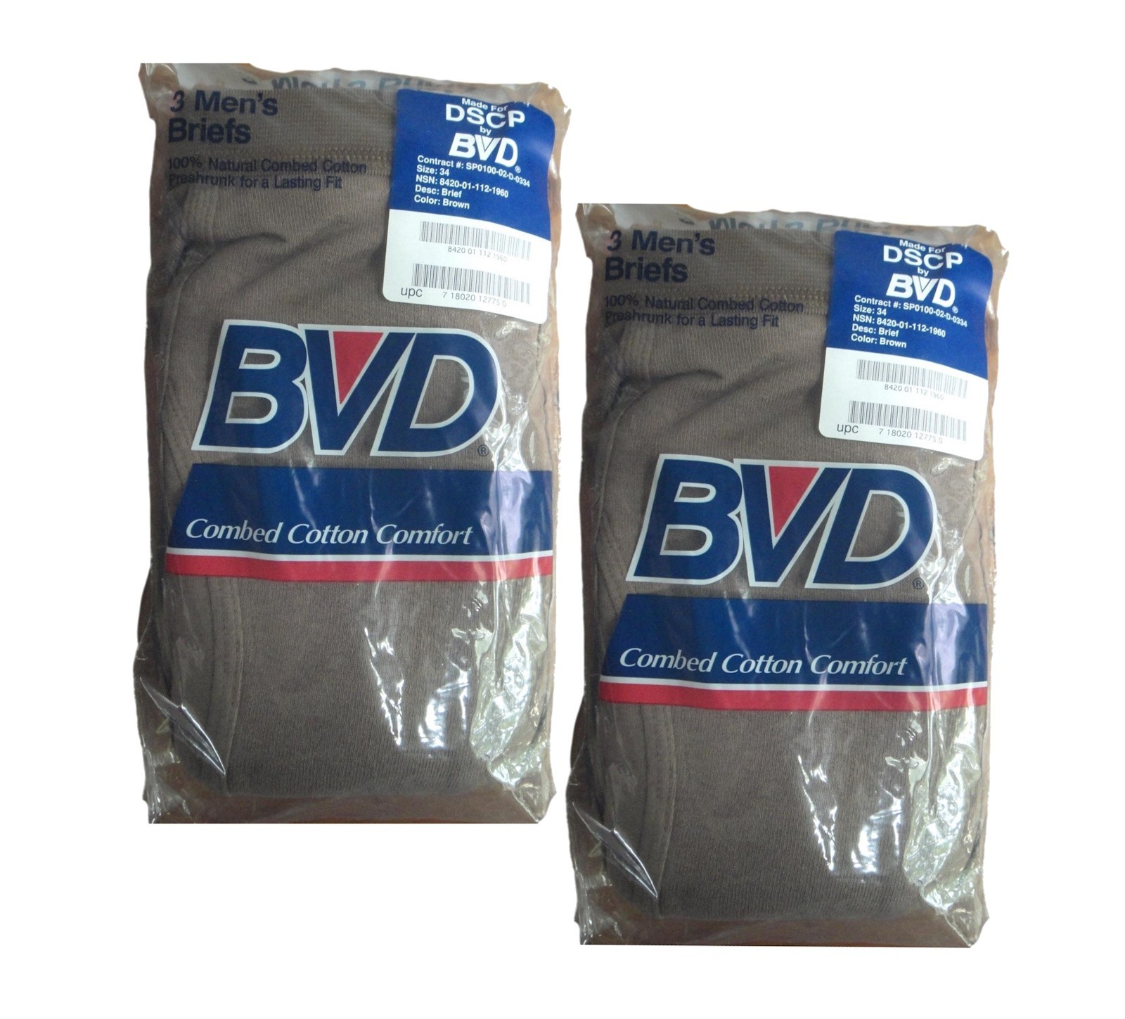 6 Pair US Military Men's BVD 100% Cotton Briefs**NEW**Size 34, 2 3-Packs
