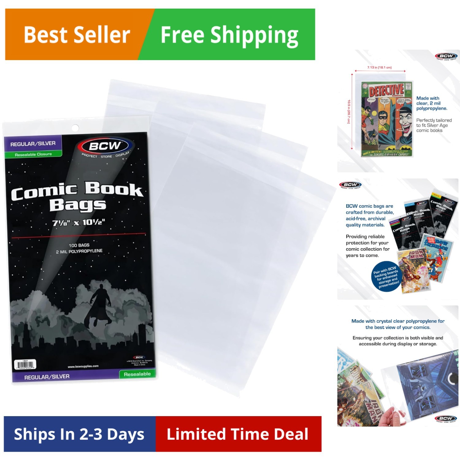 Resealable Silver Age Comic Bags - 100 ct, Protection for Silver Age Comic Bo...