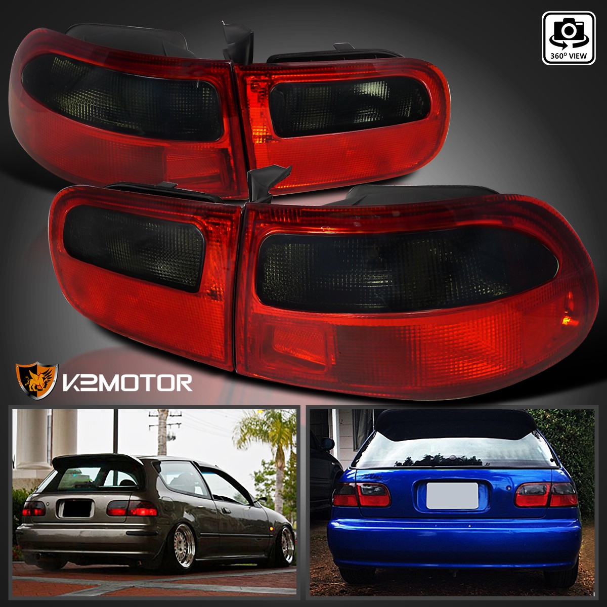 Red/Smoke Fits 1992-1995 Honda Civic 3Dr Hatchback Tail Lights Brake Lamps L+R