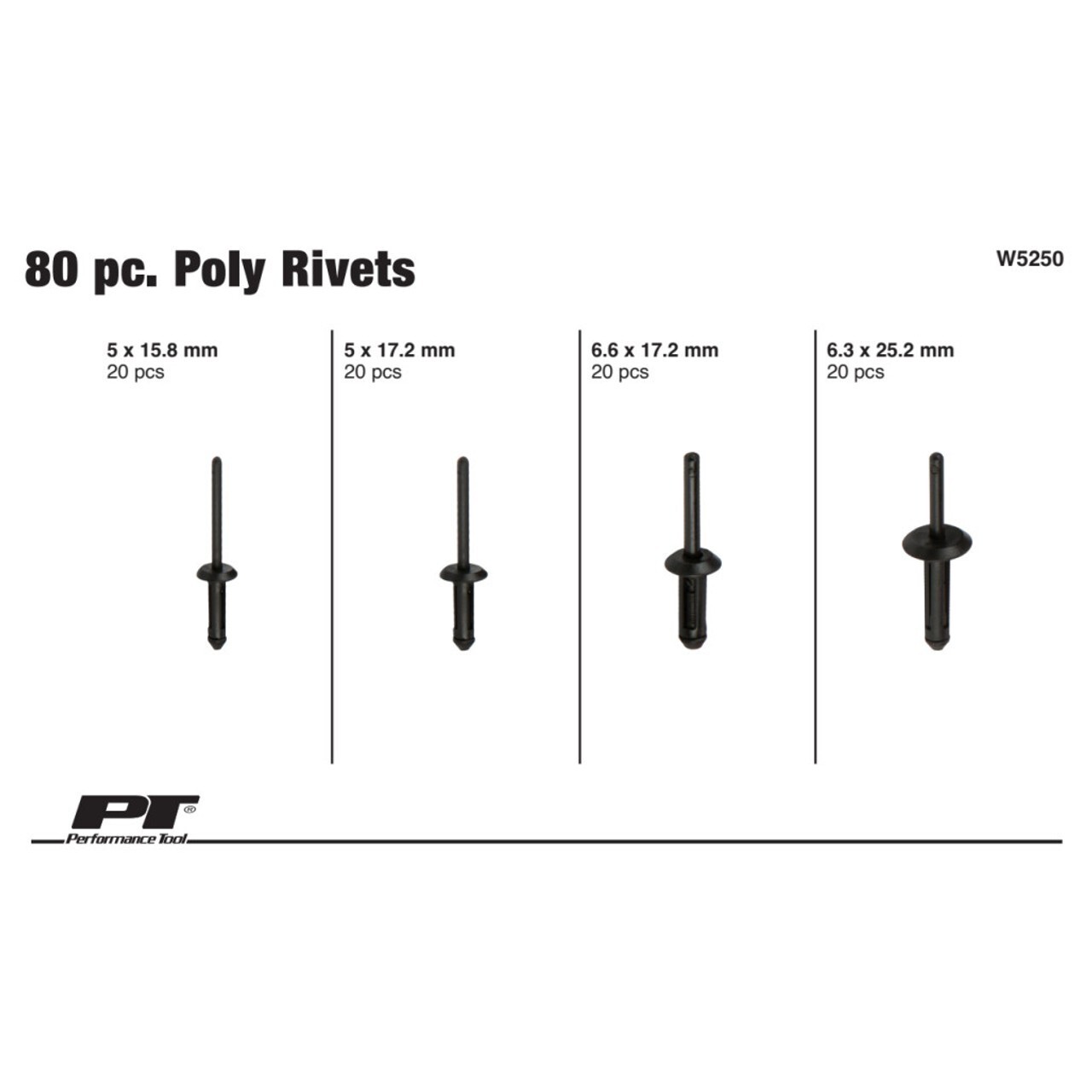 Performance Tool W5250 80Pc Poly Rivet Assortment - Polyoxymethylene(POM) rivets