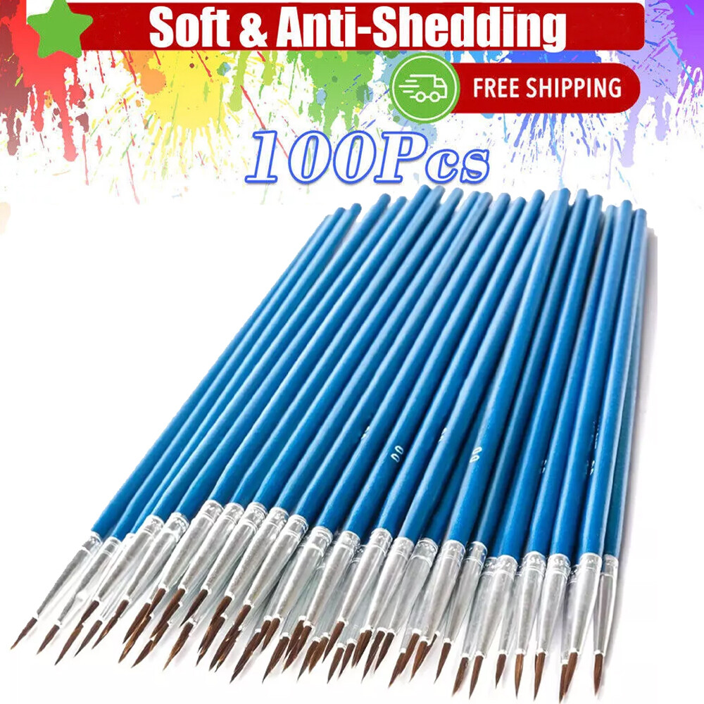 100PC Acrylic Paint Brushes Set Nylon Hair for Watercolor Artist Rock Painting