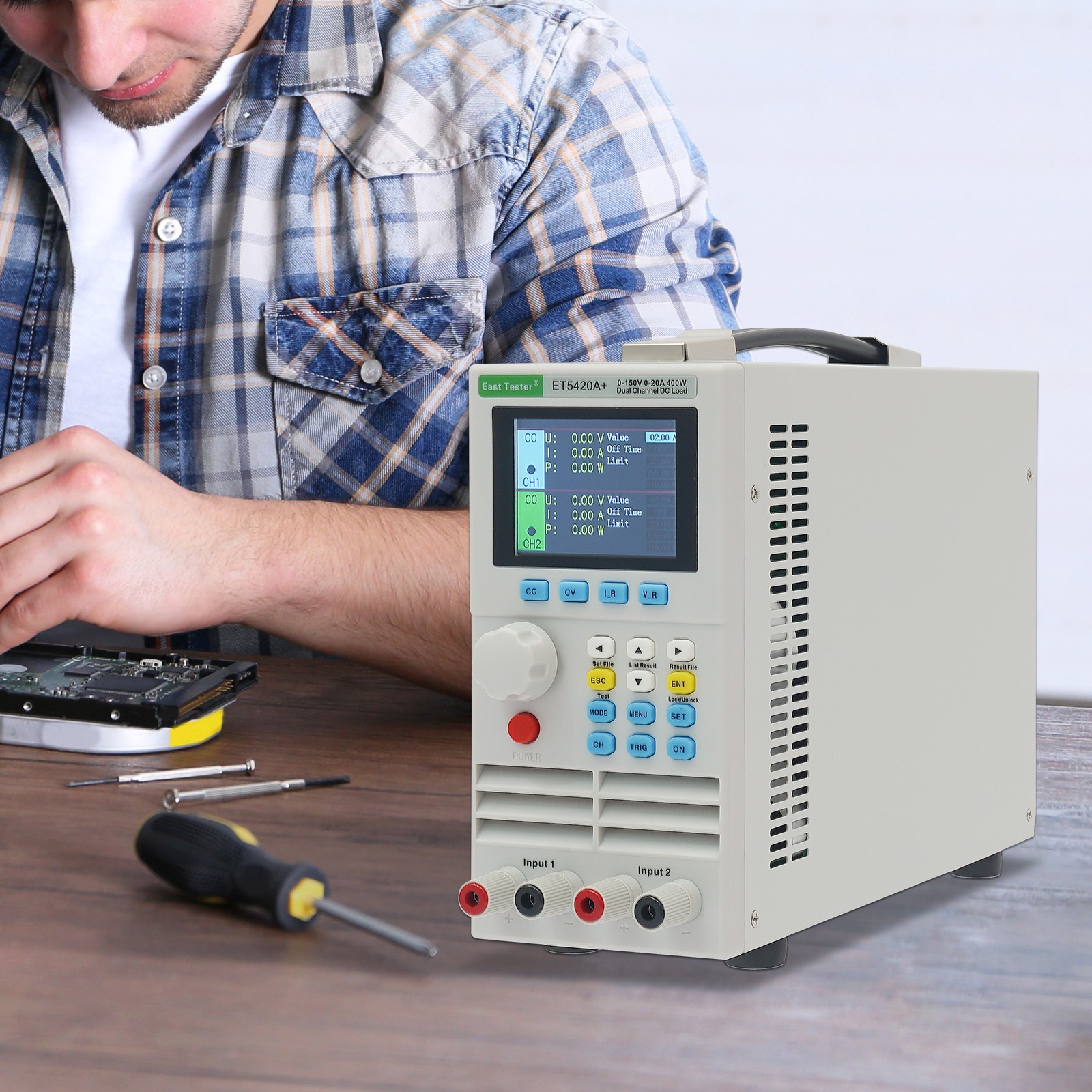 Programmable DC Electronic Load Tester Battery Tester Dual Channel Testing 400W